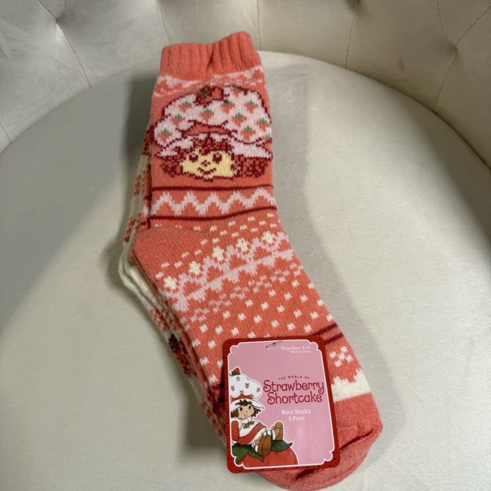 Strawberry Shortcake Boot Socks Pink Plaid Winter 2pk